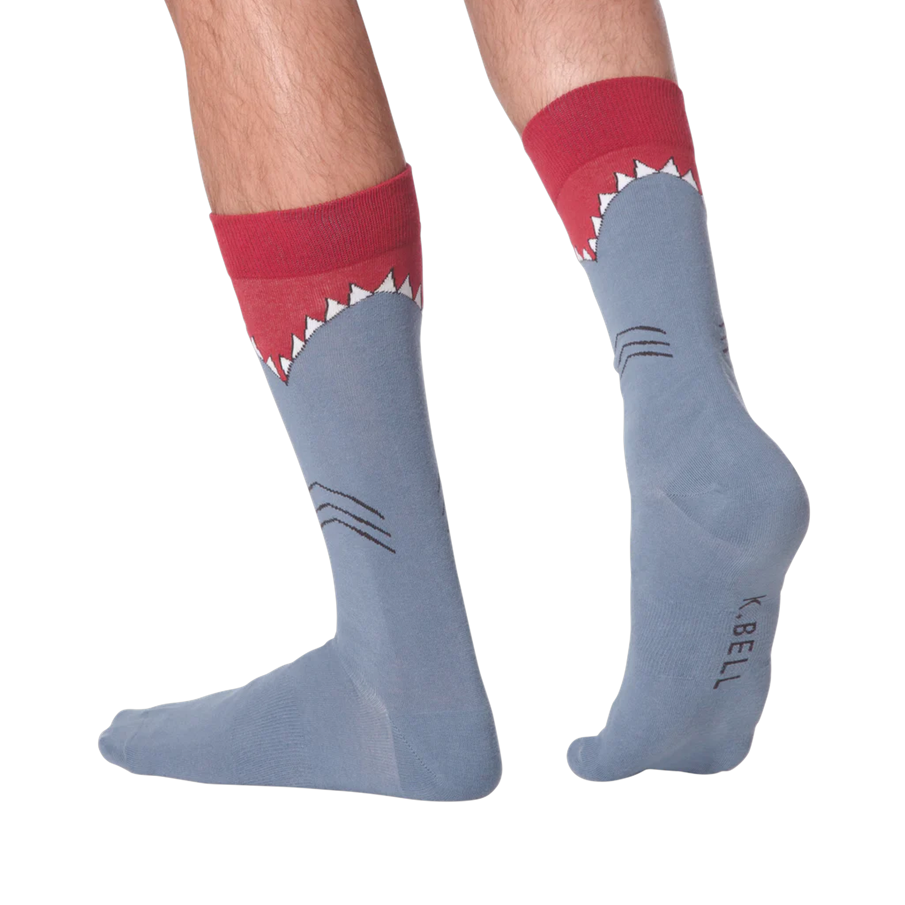 Lifestyle shot showing the Shark socks on a person's legs.
