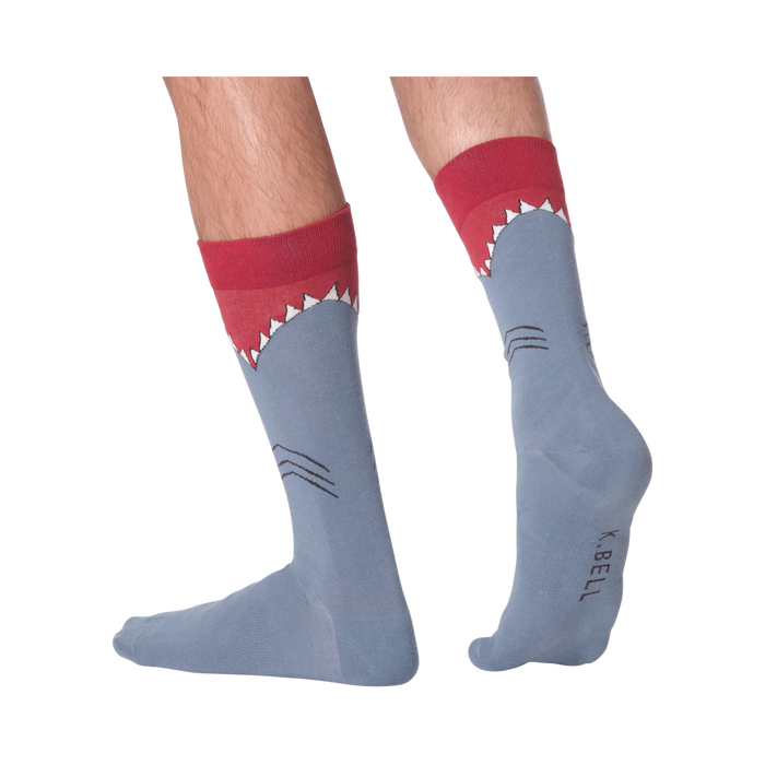 Lifestyle shot showing the Shark socks on a person's legs.
