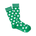 Pair of green crew socks with a white shamrock pattern and light grey stripes at the top. The socks have a 'K.BELL' logo.