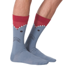 Another lifestyle shot showing the Shark XL socks from the back on a person's legs.