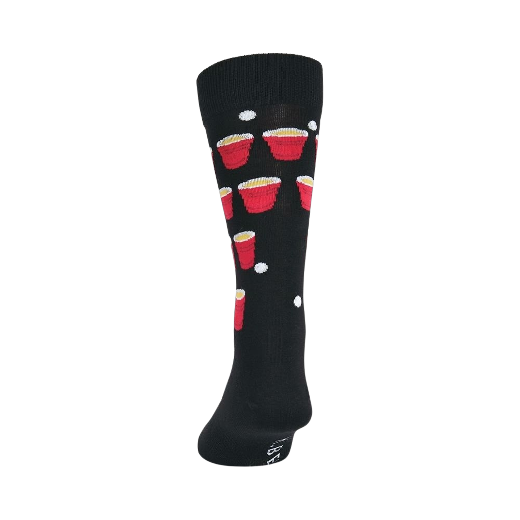 Back view of a black Beer Pong sock showcasing the full design.