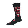 Lifestyle shot of a single Beer Pong sock worn on a foot, showing the sock's fit and design.