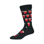 Lifestyle shot of a single Beer Pong sock worn on a foot, showing the sock's fit and design.