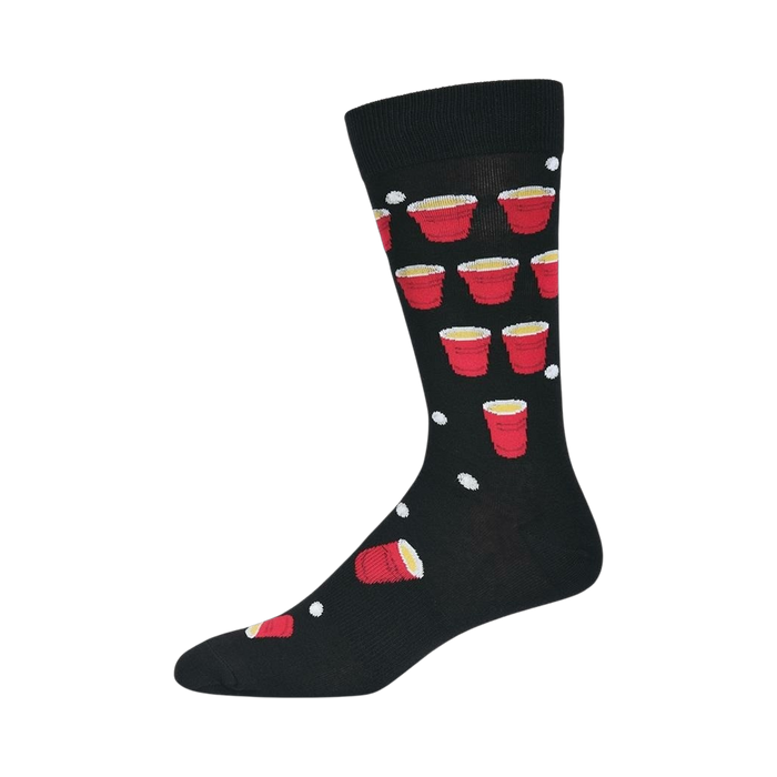 Lifestyle shot of a single Beer Pong sock worn on a foot, showing the sock's fit and design.