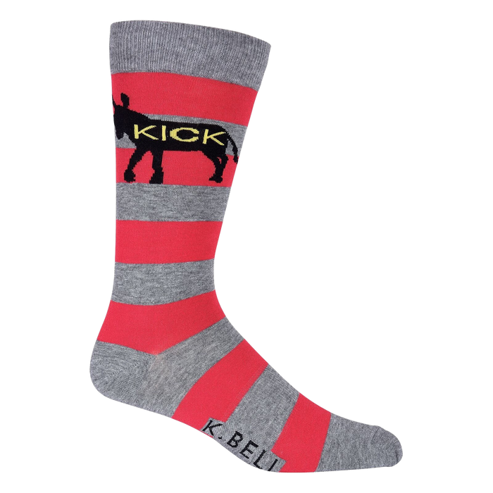 mens crew socks with red stripes and black donkeys (kick ass)   }}