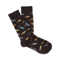Pair of black crew socks with a fun pattern of colorful fishing lures. 