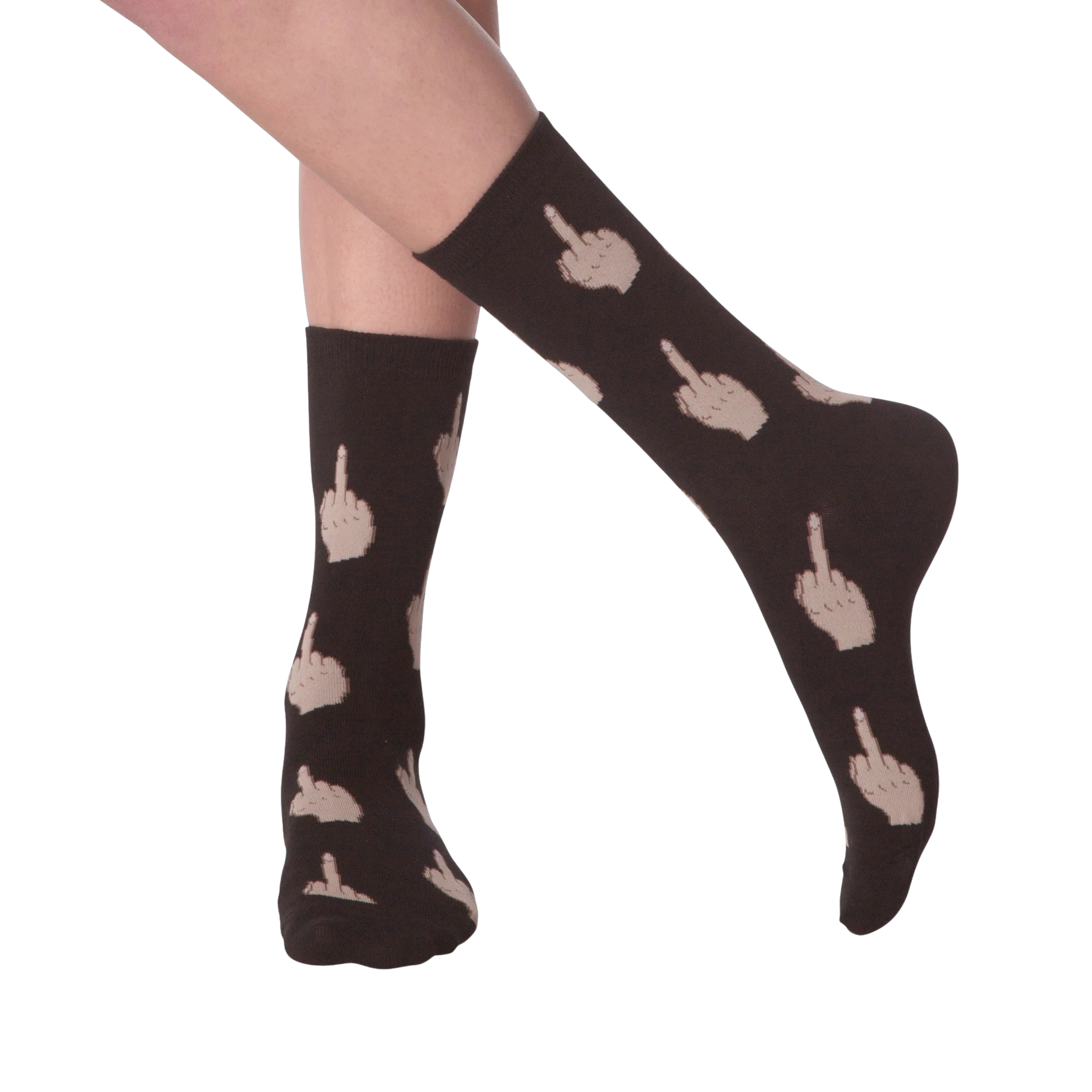 Pair of pink 'Middle Finger' socks displayed on a black background.