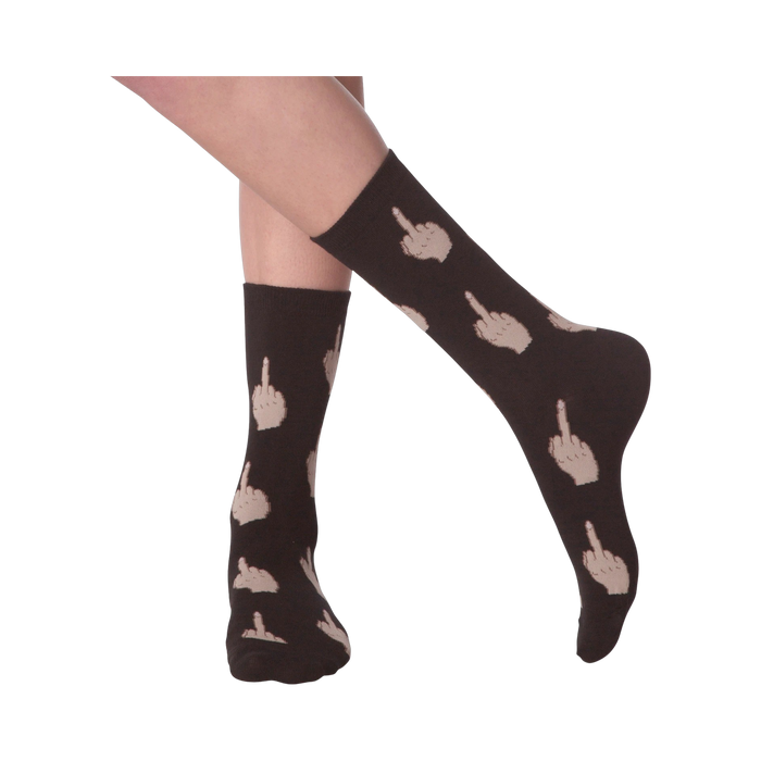 Pair of pink 'Middle Finger' socks displayed on a black background.