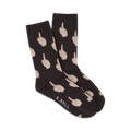 Pair of crew socks in black and pink, featuring a repeated pattern of middle finger gestures.  K. Bell logo on the bottom.