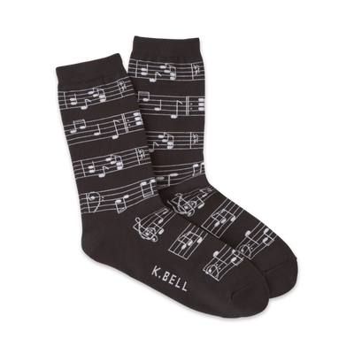 black crew socks with white music notes for women  