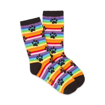 rainbow stripe paw print dog themed womens multi novelty crew socks