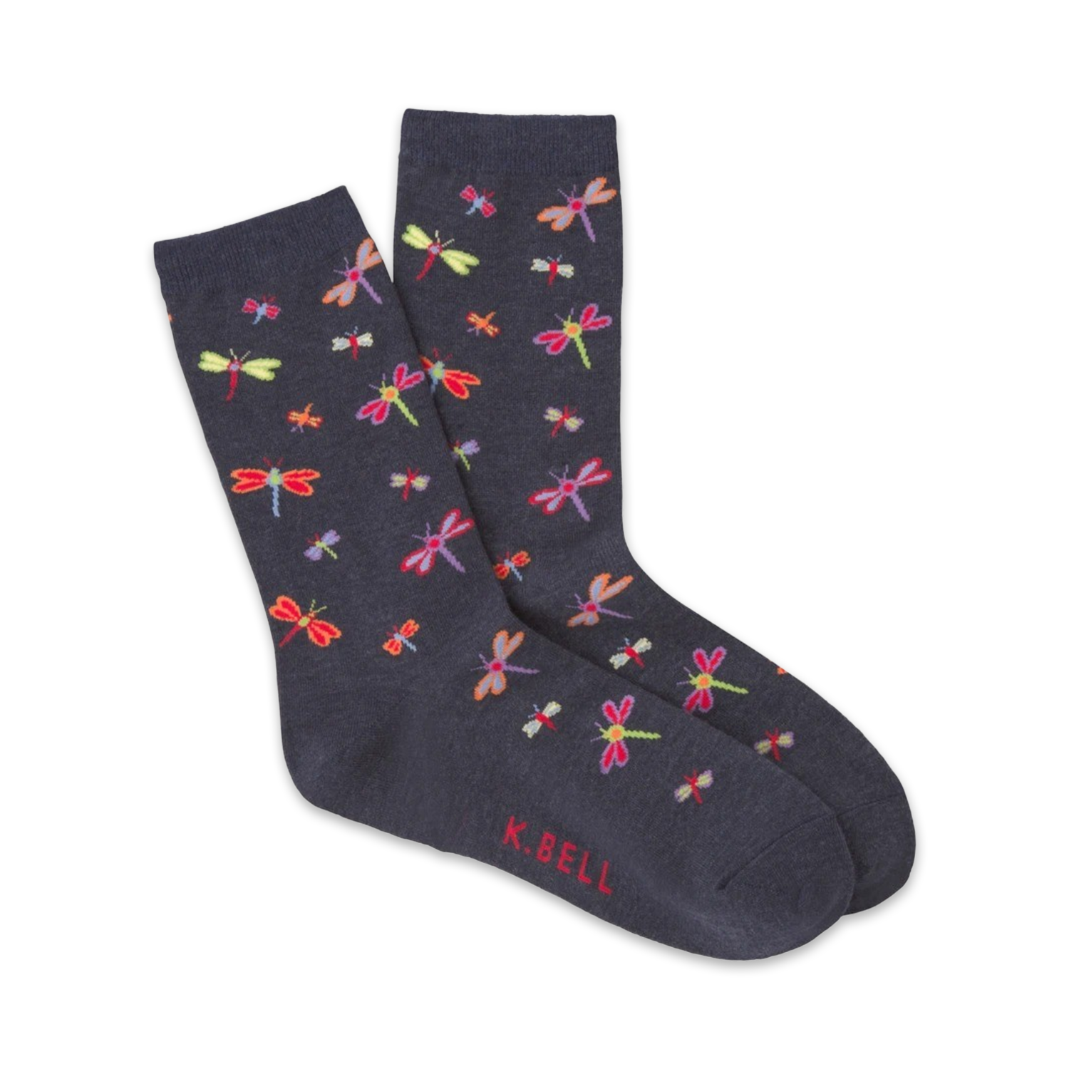 Lifestyle shot showcasing the Dragonfly Socks on a model's feet, highlighting the socks' subtle shine and vibrant colors.
