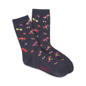  novelty womens dark blue multicolored crew sock, breathable comfort, and support, heart-shaped hind end, quirky.    