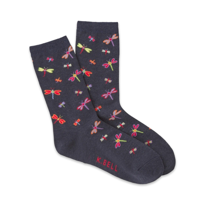   novelty womens dark blue multicolored crew sock, breathable comfort, and support, heart-shaped hind end, quirky.    