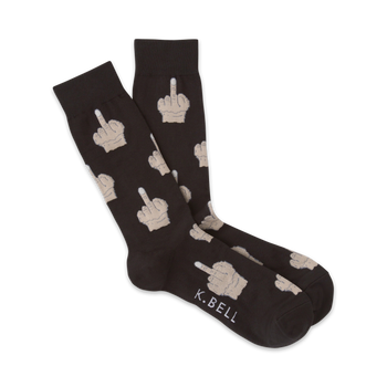   mens crew socks, brown with xl light and dark brown middle finger pattern.  