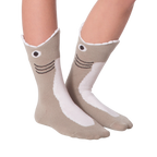 Another lifestyle shot showcasing the socks, similar pose to the previous image.