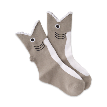 shark wide mouth shark themed  grey novelty crew socks