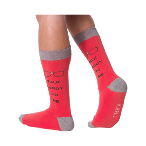 Back view of the 'Talk Nerdy To Me' socks on a model's legs.