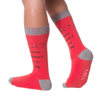 Back view of the 'Talk Nerdy To Me' socks on a model's legs.