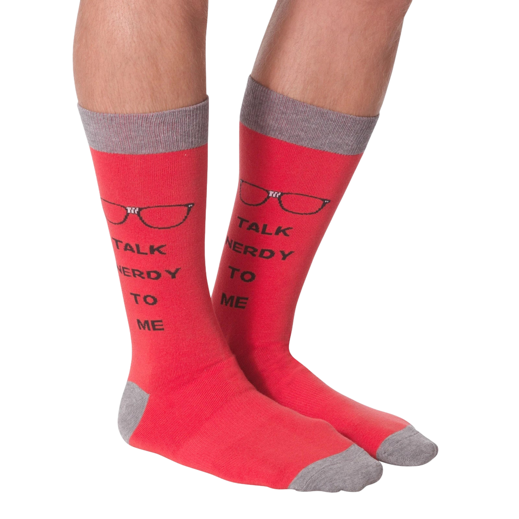 Back view of the 'Talk Nerdy To Me' socks against a black background.