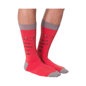 Close-up shot of the 'Talk Nerdy To Me' socks on a white background.