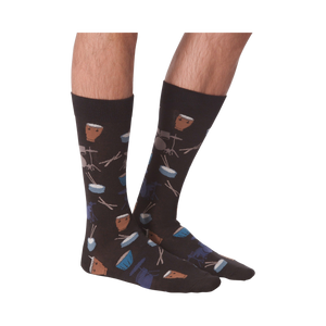 Another lifestyle shot of the 'Drums' socks, this time from the front, showing how the pattern looks when worn.