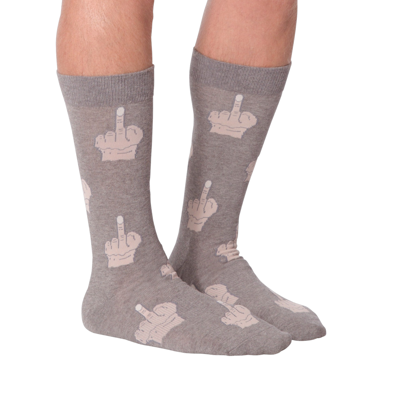 Close up shot of the sock's fabric texture and the beige middle finger print.