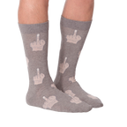 Close up shot of the sock's fabric texture and the beige middle finger print.