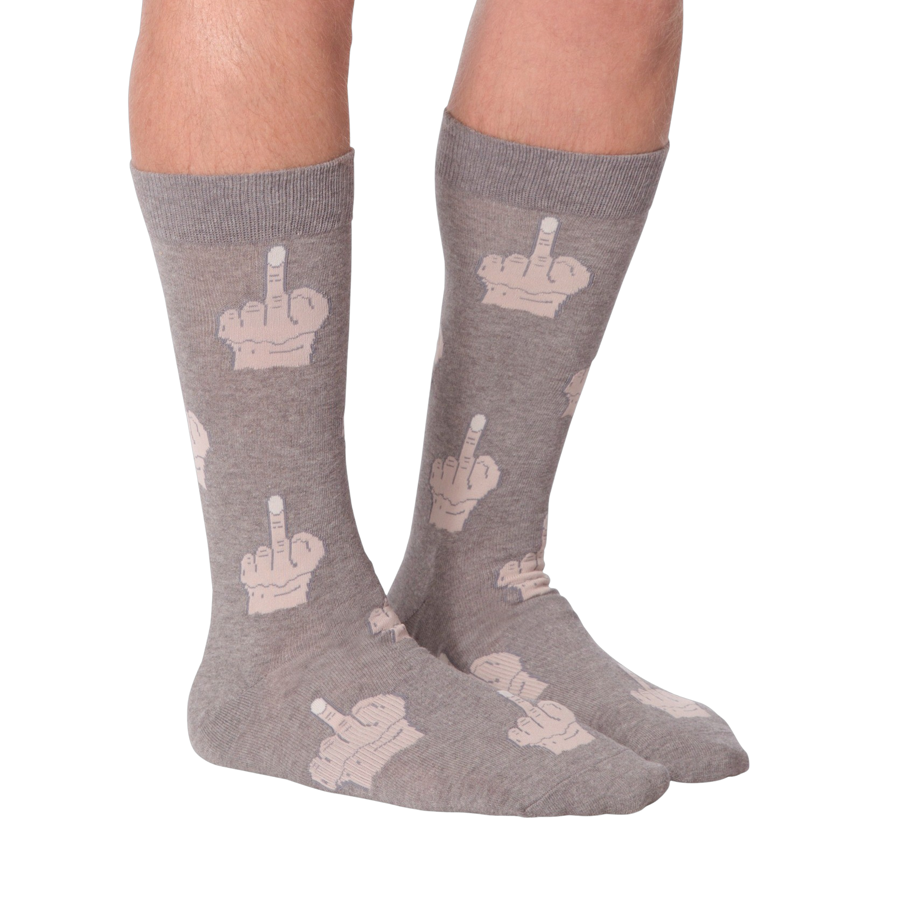 Close up shot of the sock's fabric texture and the beige middle finger print.