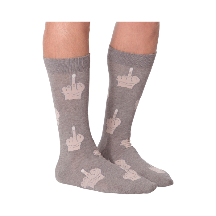 Close up shot of the sock's fabric texture and the beige middle finger print.