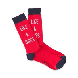 like a boss words themed mens red novelty crew socks