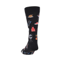 Back view of black crew socks showcasing the full BBQ-themed design.