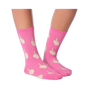 Pair of dark brown 'Middle Finger' socks shown on a black background.