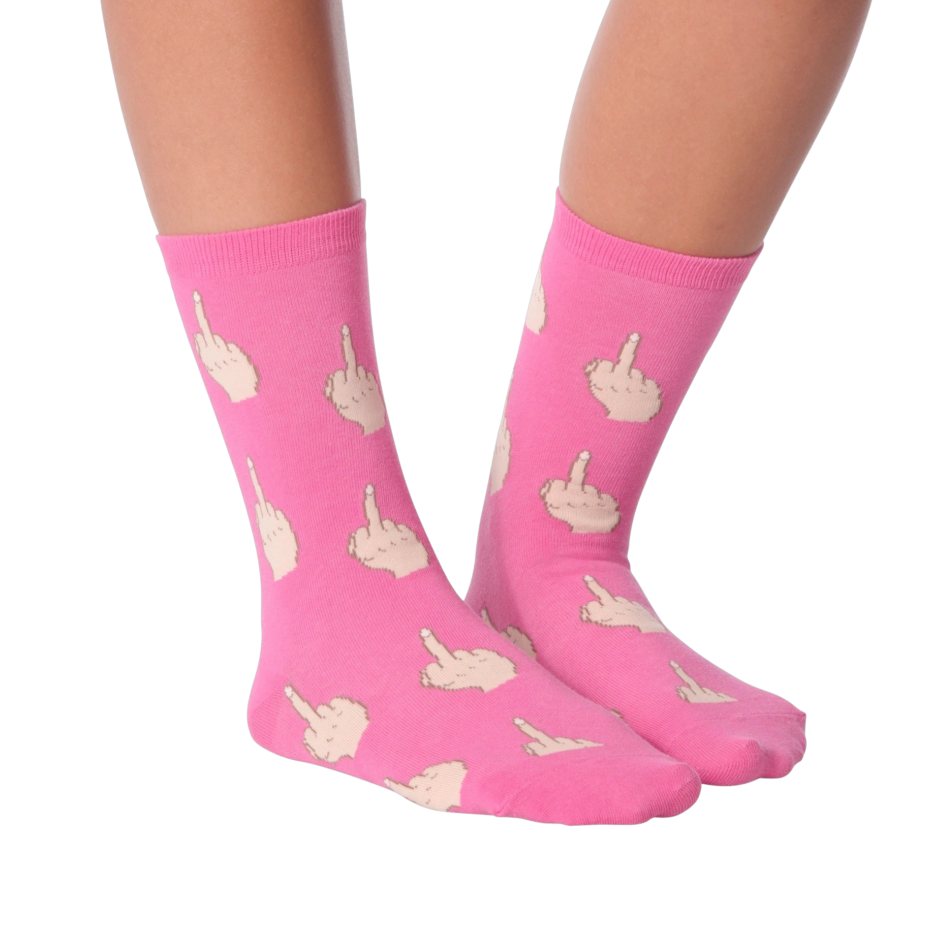 Pair of dark brown 'Middle Finger' socks shown on a black background.