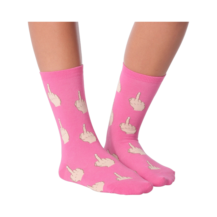 Pair of dark brown 'Middle Finger' socks shown on a black background.