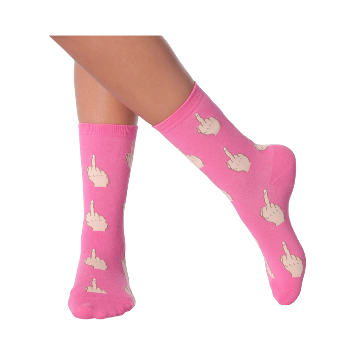 Lifestyle shot showcasing a person wearing 'Middle Finger' socks.