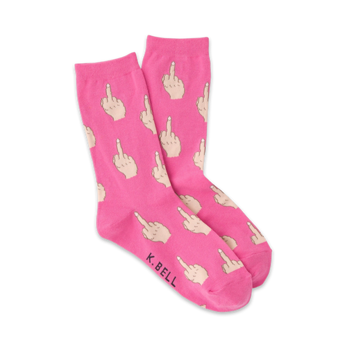 Close-up of a model's legs wearing dark brown 'Middle Finger' socks.