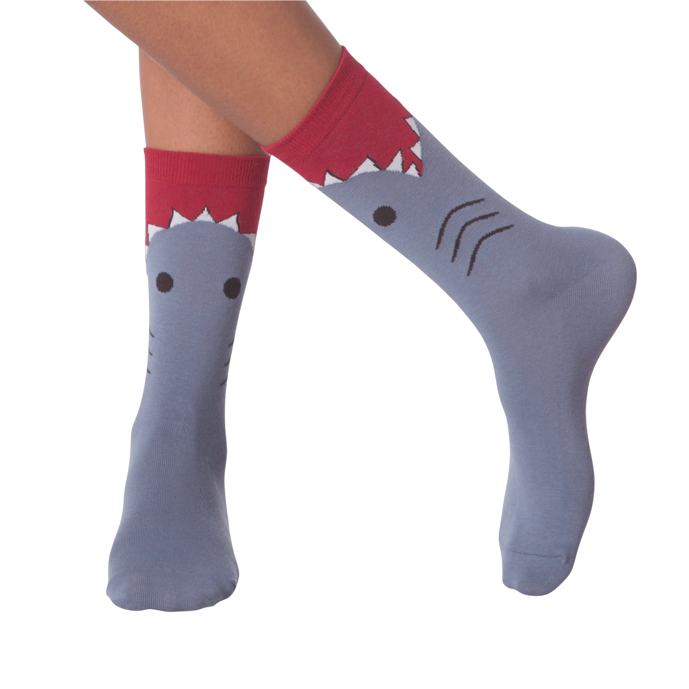 Lifestyle shot of a person wearing the shark socks.