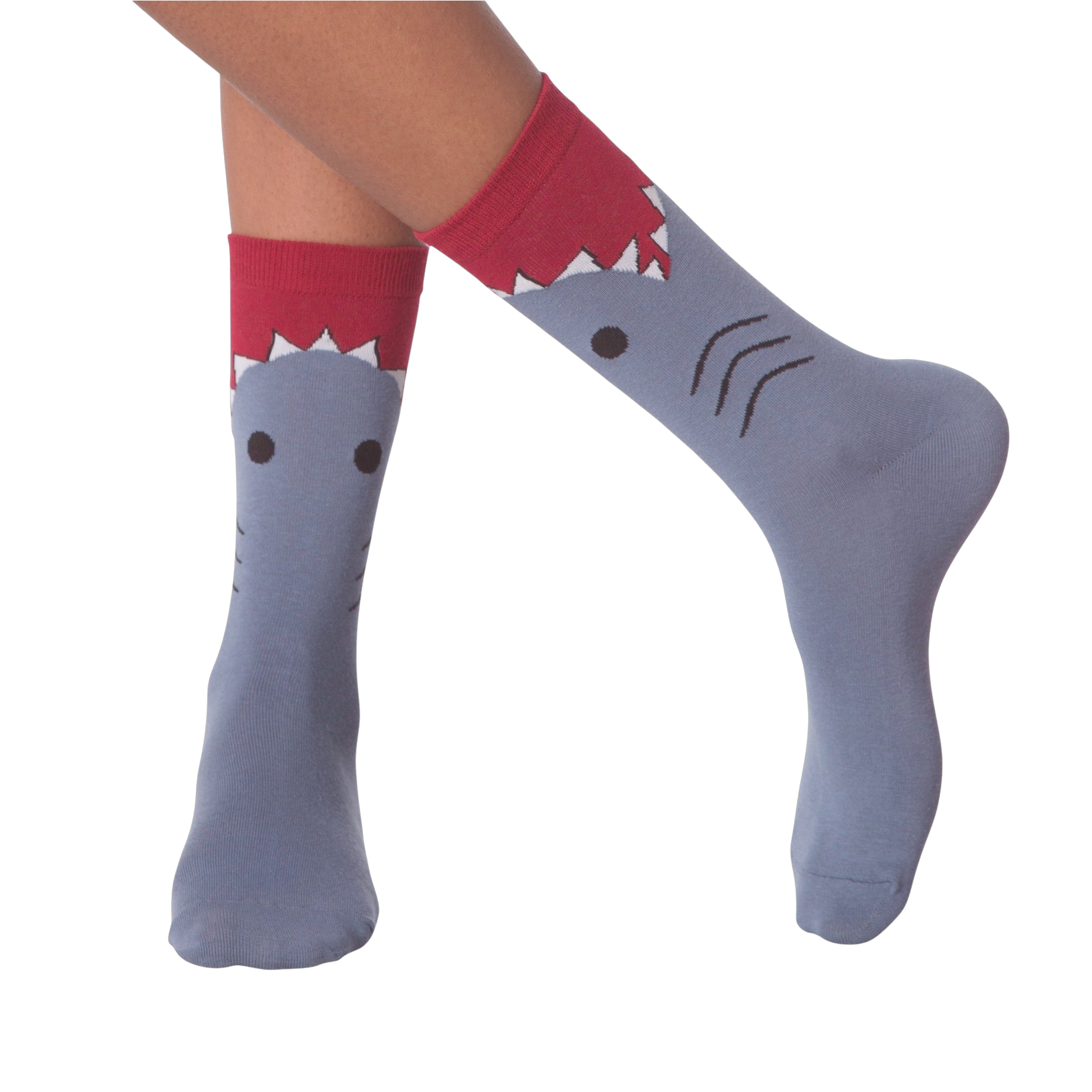 Lifestyle shot of a person wearing the shark socks.