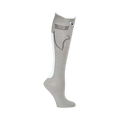 Close-up of a single grey shark sock. Shows off the detail of the shark face and fin.