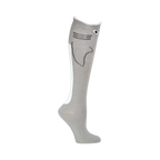 Close-up of a single grey shark sock. Shows off the detail of the shark face and fin.