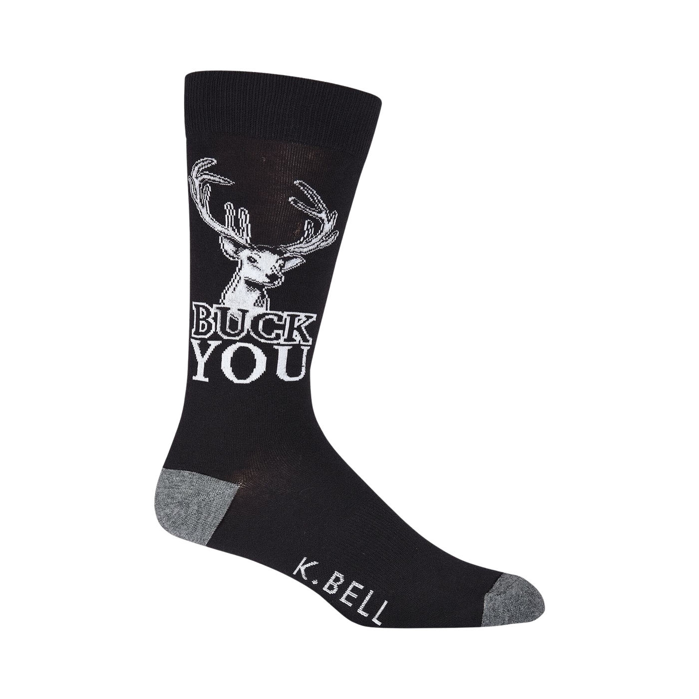 Close-up shot of a single 'Buck You' sock, showcasing design detail.