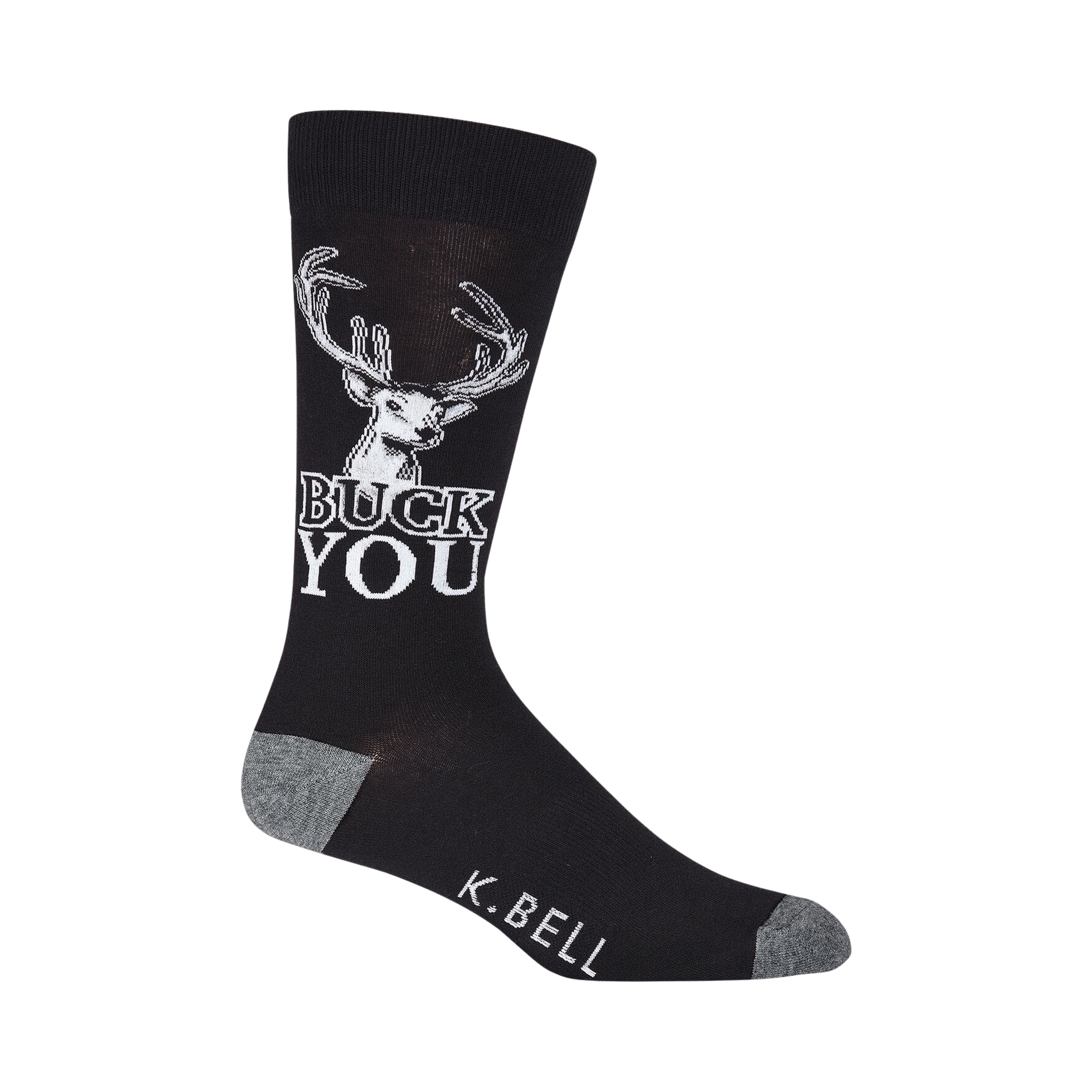 Close-up shot of a single 'Buck You' sock, showcasing design detail.