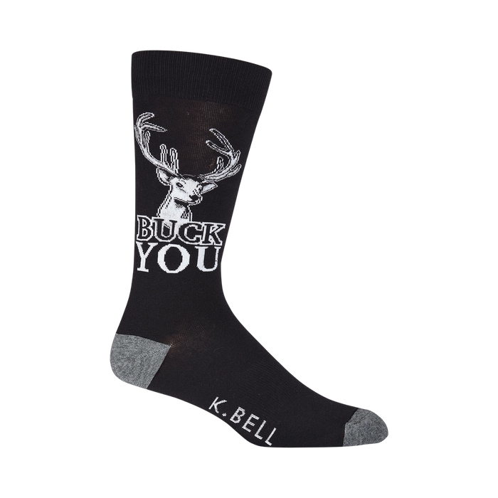 Close-up shot of a single 'Buck You' sock, showcasing design detail.