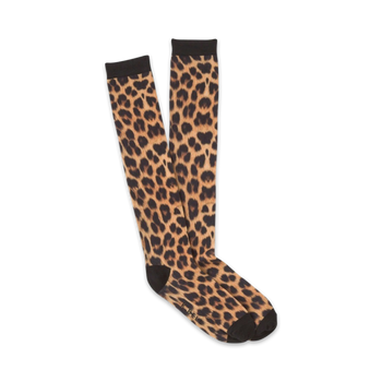 leopard print animal themed womens yellow novelty knee high socks