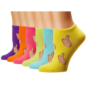 womens middle finger ankle sock six pack with colorful design of middle finger symbols.  
