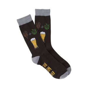 Flatlay product shot of two 'Bring Me A Beer' socks showcasing the design and color details.