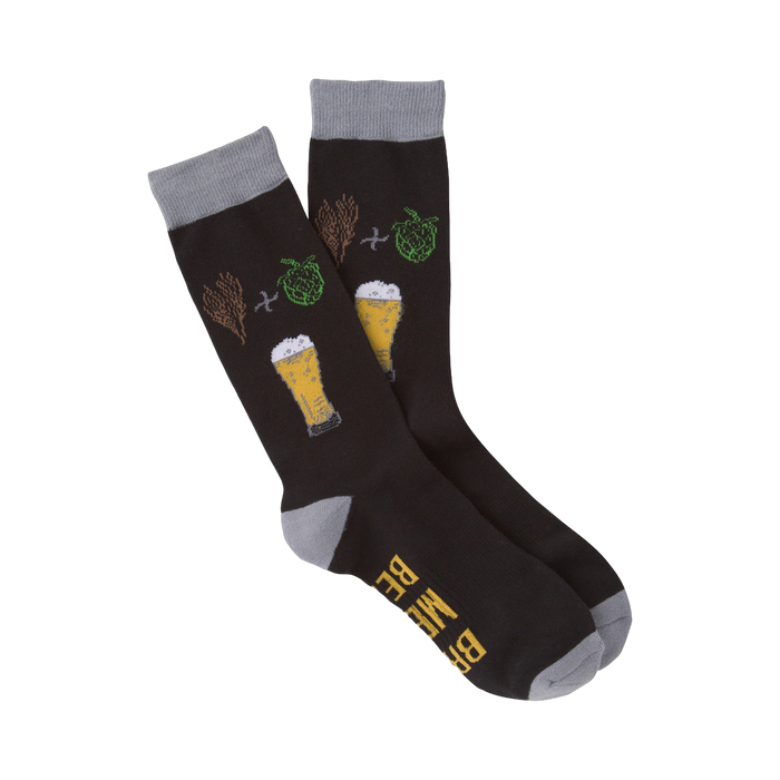 Flatlay product shot of two 'Bring Me A Beer' socks showcasing the design and color details.