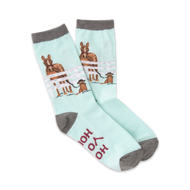 hold your horses crew socks | women's | mint green with gray cuff and heel | horse themed   