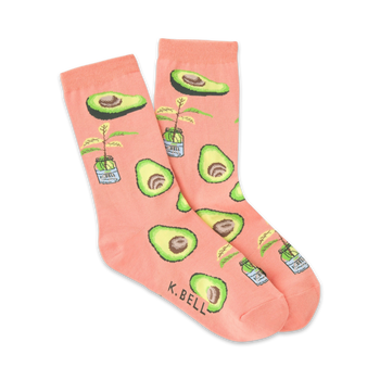 avocado food & drink themed womens pink novelty crew socks